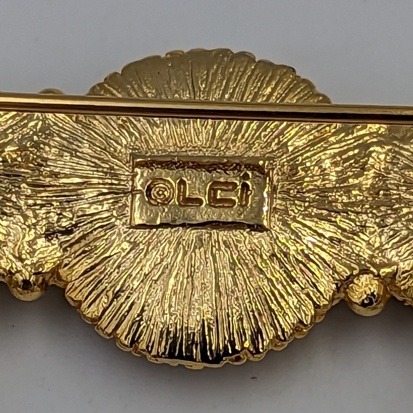 Decorated Bar & Chain Faux Pearls LIZ CLAIBORNE Vintage Gold Tone Brooch - Picture 10 of 11